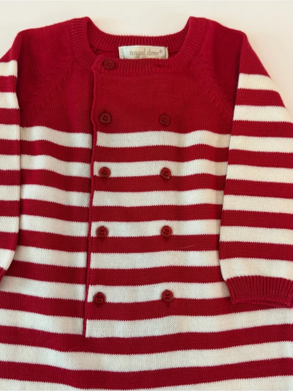 Angel Dear Baby Red & White Striped Knit Holiday Romper Button 0-3M 100% Cotton